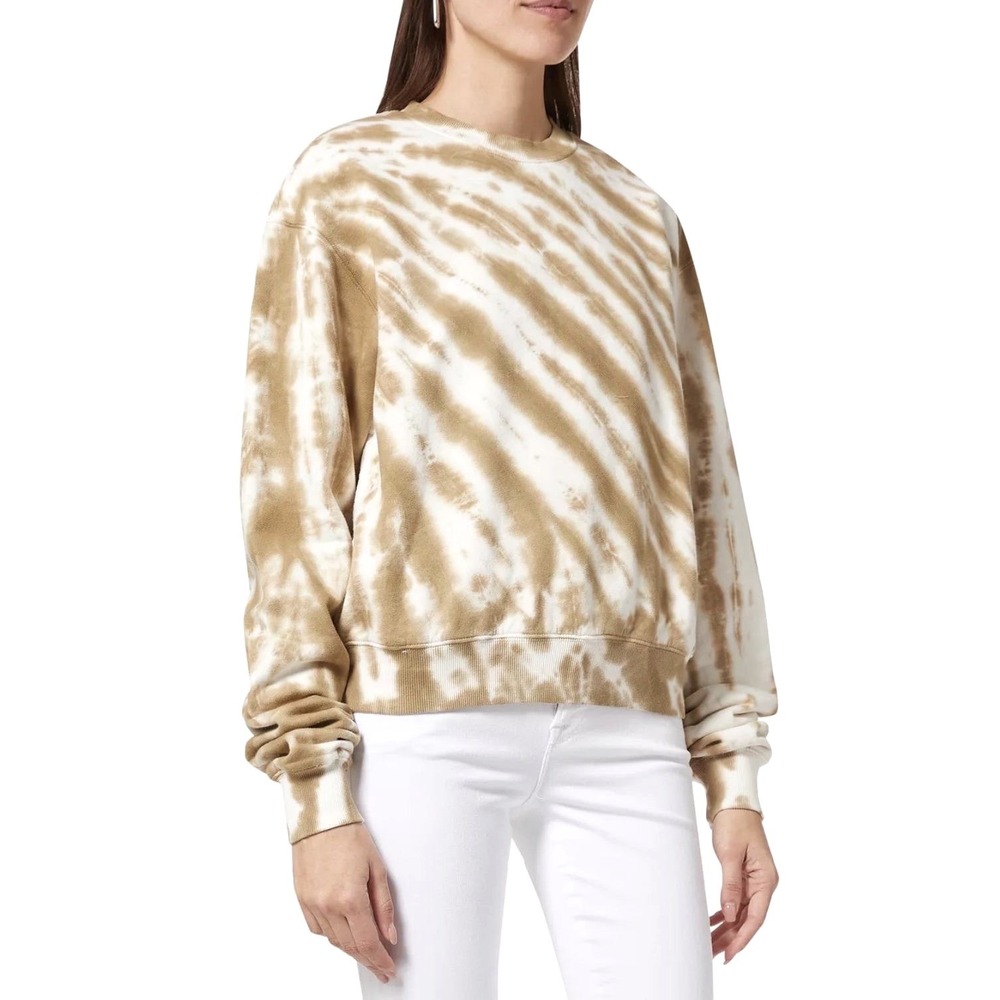 Good American Tan White Tie Dye Crewneck Sweatshirt Size 2‎ Relaxed Fit Pullover